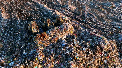 Landfill with solid household waste. Garbage dump with plastic and polyethylene. Vídeos de archivo 219833524