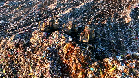 Landfill with solid household waste. Garbage dump with plastic and polyethylene. Stock Footage 219833622