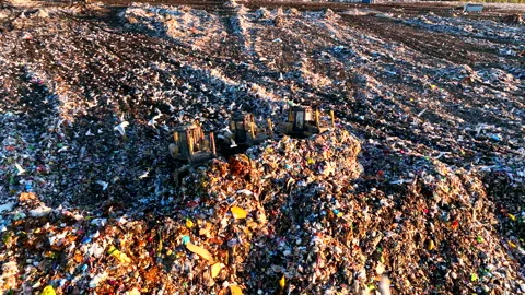Landfill with solid household waste. Garbage dump with plastic and polyethylene. Stock-Footage 219834005