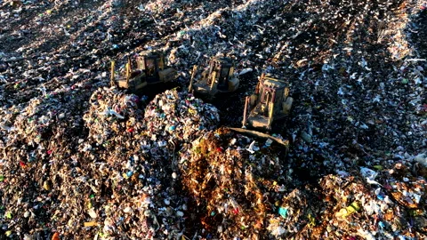 Landfill with solid household waste. Garbage dump with plastic and polyethylene. 스톡 동영상 219834012