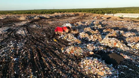 Landfill with solid household waste. Garbage dump with plastic and polyethylene. 스톡 동영상 219834128