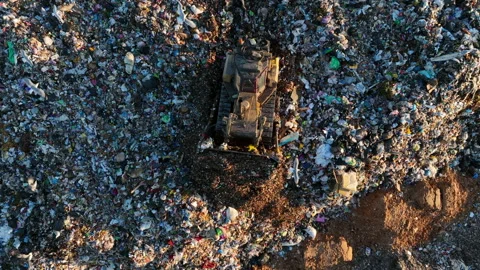 Landfill with solid household waste. Garbage dump with plastic and polyethylene. Stock-Footage 219834305