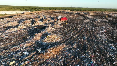 Landfill with solid household waste. Garbage dump with plastic and polyethylene. 스톡 동영상 219834488
