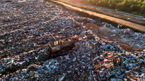 Landfill with solid household waste. Garbage dump with plastic and polyethylene. Stock-Footage 219834524