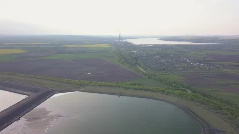 Landfill for solid waste of a thermal power plant. Aerial video of a crowded ash Stock Footage 137221468