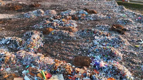 Landfill with storage of solid household waste. Rubbish in landfill. Stock-Footage 218262816