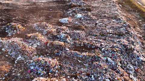 Landfill with storage of solid household waste. Rubbish in landfill. Видео 218262821
