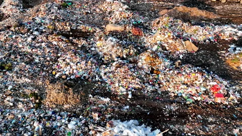 Landfill with storage of solid household waste. Rubbish in landfill. Видео 218264303