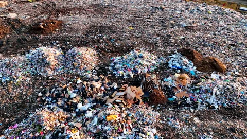 Landfill with storage of solid household waste. Rubbish in landfill. Stock Footage 218264489