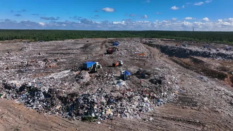 Landfill with storage of solid household waste. Rubbish in landfill. Stock Footage 218371687