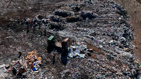Landfill with storage of solid household waste. Rubbish in landfill. Video stock 218371969