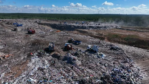 Landfill with storage of solid household waste. Rubbish in landfill. 動画素材 218372709