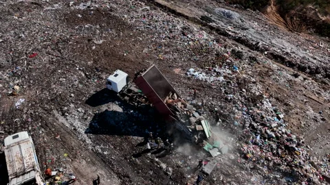 Landfill with storage of solid household waste. Rubbish in landfill. Stock Footage 218372840