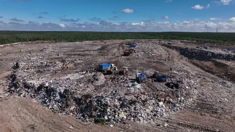 Landfill with storage of solid household waste. Rubbish in landfill. Stock Footage 218390127