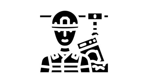 Landfill workers handling e waste pollution glyph icon animation Stock Footage 326729237