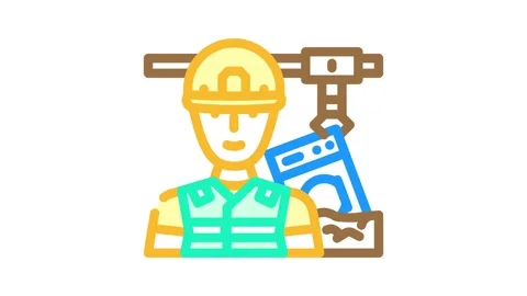 Landfill workers handling e waste pollution color icon animation Stock Footage 327256505