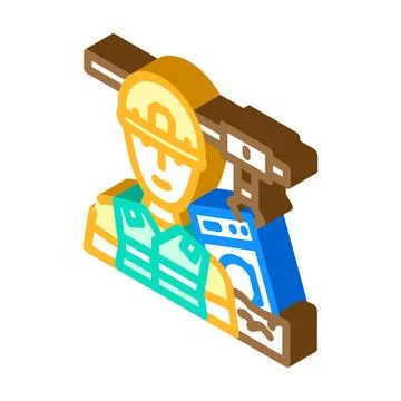 Landfill workers handling e waste pollution isometric icon vector illustratio Stock Illustration