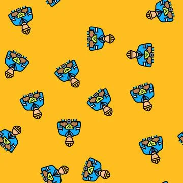 Landfill workers handling e waste pollution vector seamless pattern Stock Illustration