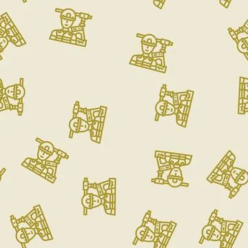 Landfill workers handling e waste pollution line vector seamless pattern Stockillustratie