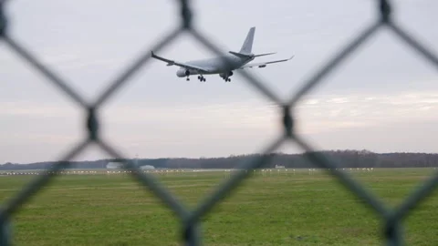 Landing Airplane in Eindhoven Stock Footage 244308216