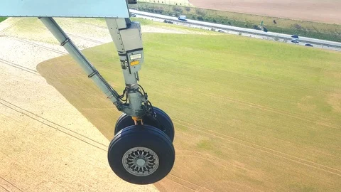 Landing airplane touching wheels runway airport Stock Footage 112216943