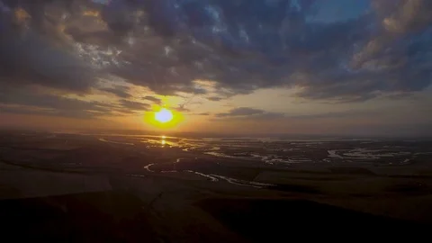 Landing on the background of the setting sun Stock Footage 96028690