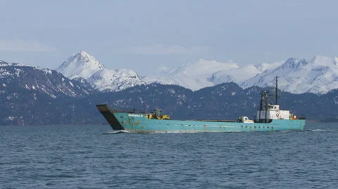 Landing Craft Under Way with Loader and Truck in Kachemak Bay Alaska Video stock 36632757