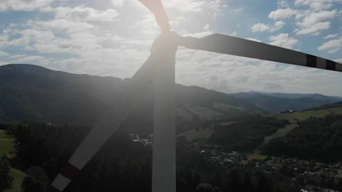 Landing in front of wind turbine Stock Footage 140069898