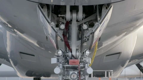 Landing gear of airplane close Stock Footage 248034612