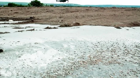 Landing a large gray drones. High quality FullHD video. Stock Footage 134898627