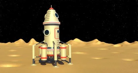 Landing module spaceship on moon surface Stock Illustration