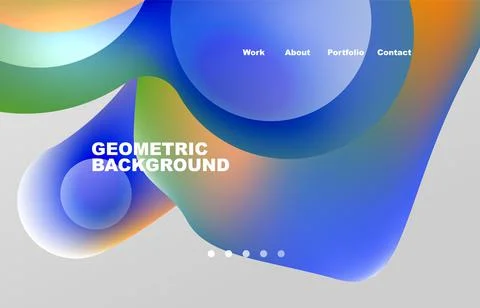 Landing page abstract liquid background. Flowing shapes, round design and circle Stock Illustration