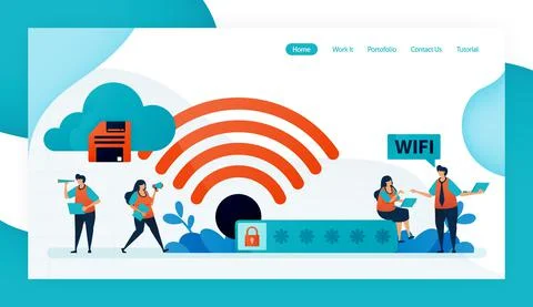 Landing page and website for wifi connection and protection, internet access  Stock Illustration
