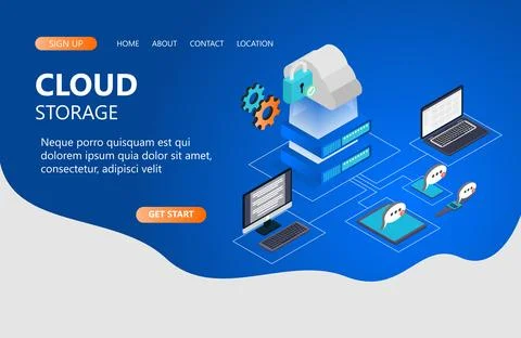 Landing page with cloud storage security illustration Stock Illustration