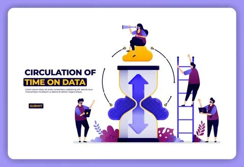 Landing page design of circulation of data based on time. scheduling data acc Stock Illustration