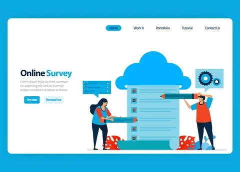 Landing page design for online survey and exam, hosting and server services t Stock Illustration