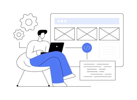 Landing page development abstract concept vector illustration. Illustrazione stock