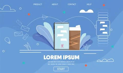 Landing Page Flat Template for Mobile Messenger Stock Illustration