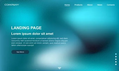 Landing page hero, gradient abstract background, teal cyan blur with floating Stock Illustration