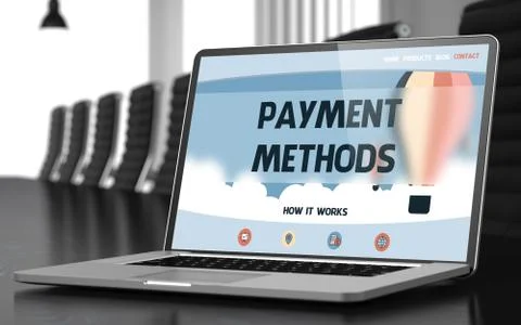 Landing Page of Laptop with Payment Methods Concept. 3D Stock Illustration