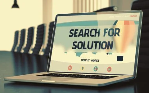Landing Page of Laptop with Search For Solution Concept. 3D Illustration Illustrazione stock