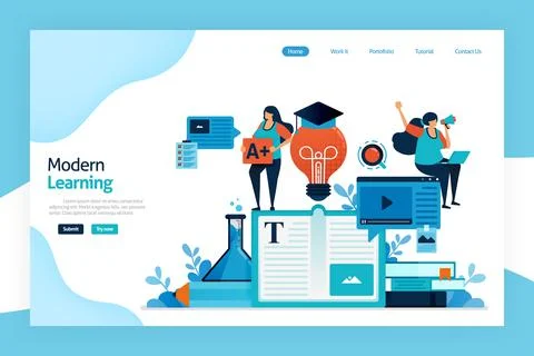 Landing page of modern learning. Educational process to acquiring idea, modif Stock Illustration