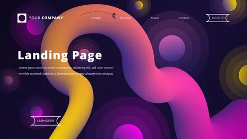 Landing page multi-colored design on dark vector illustration. Stock Illustration