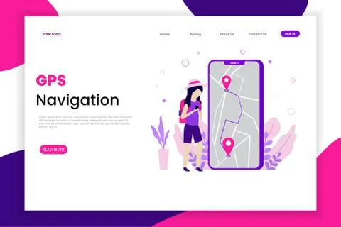 Landing page navigation system gps Stock Illustration