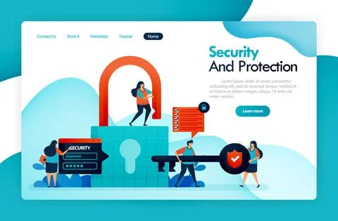 Landing page for security and protection, padlock and lock, hacking user data Stock Illustration