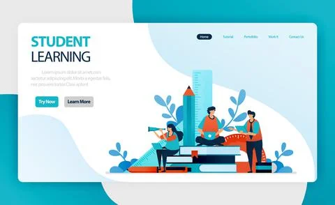 Landing page for student learning and education. student study. online mobile Stock Illustration
