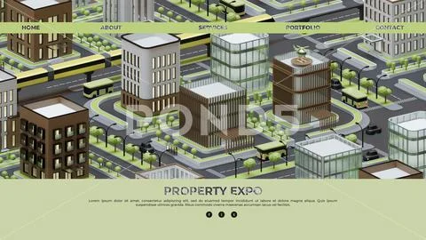 Landing Page Template With City Isometric 3D Illustration PSD Template