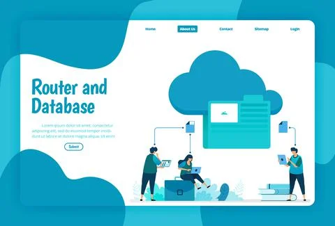 Landing page template of cloud and folder storage service. Organize network f Illustrazione stock