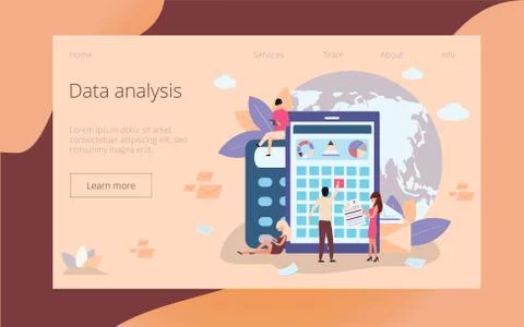 Landing page template of Data Analysis. Modern flat design concept of web pag Stock Illustration