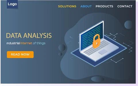 Landing page template for data analysis, management application, consulting Stock Illustration